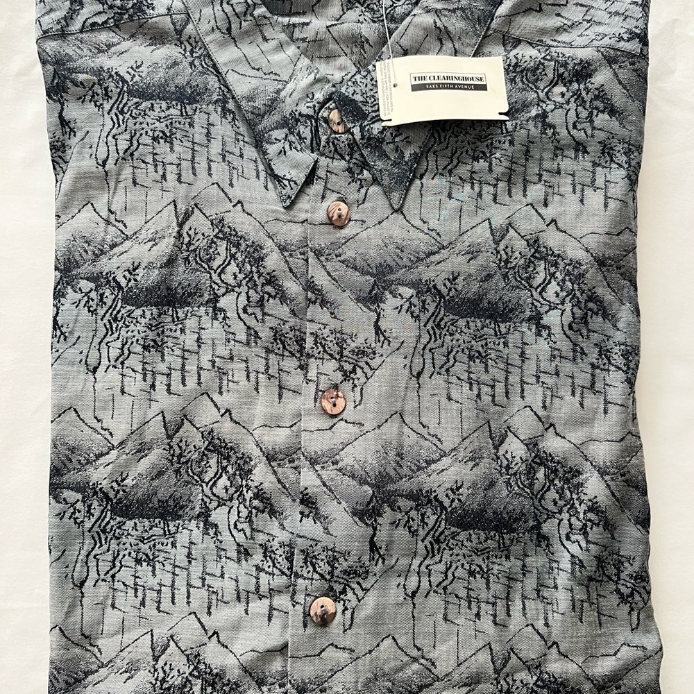 Saks Fifth Avenue Gray Mountain Print Shirt